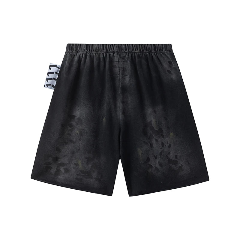 RRR123 2024 New Sports Shorts Heavyweight Washed Graffiti Print Vintage Drawstring Capris Casual High Street Loose Curled Y2K