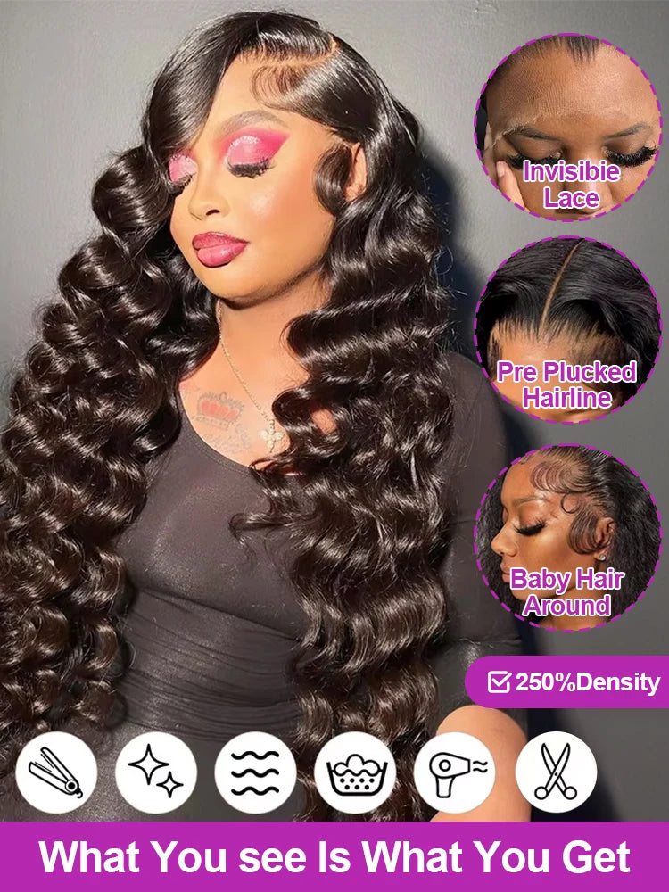 30 40Inch Human Hair 13x6 13x4 HD Lace Frontal Wig Brazilian Loose Deep Wave Curly Human Hair 360 Full Lace Front Wig Preplucked