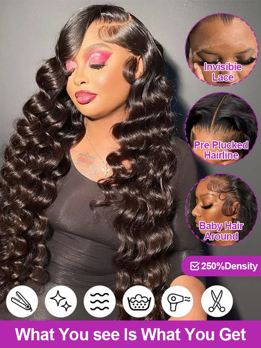 30 40Inch Human Hair 13x6 13x4 HD Lace Frontal Wig Brazilian Loose Deep Wave Curly Human Hair 360 Full Lace Front Wig Preplucked