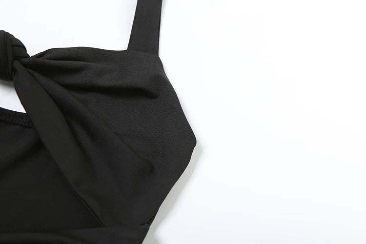 Weird Puss Backless Hollow Dress Women Pleated Sexy Solid Slim Halter Knot Sleeveless Elegant Midnight Clubwear Party Vestidos