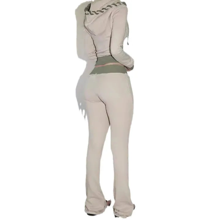 Autumn Winter Fashion Street Women Two-piece Casual Solid Color Zipper Cardigan Slim Hoodie With Bodybuilding Pants Sports Suit