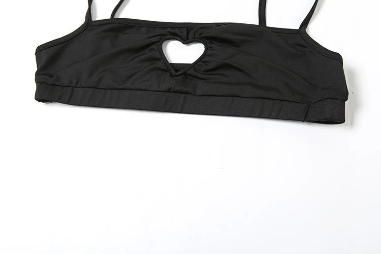 Weird Puss Heart Hollow 2 Piece Set Women Simple Vacation Camisole+Panties Beach Style Matching Stretch Street Comfortable Suit