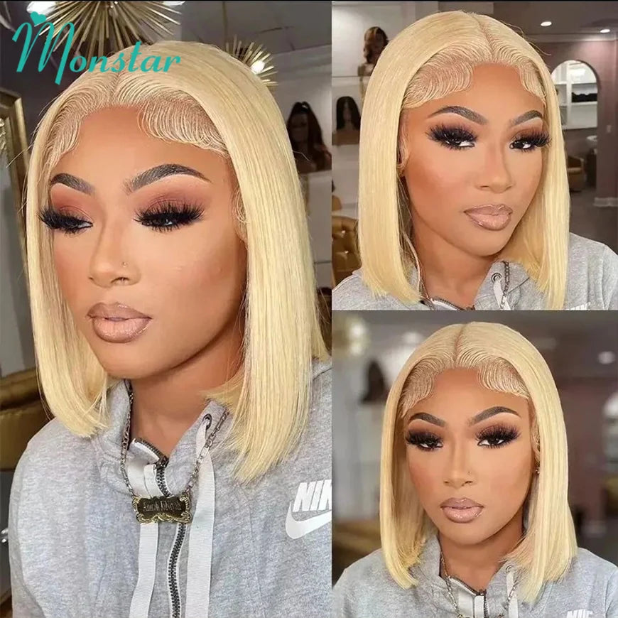 Sliver Grey Short Bob Human Hair Wigs 13x6 613 Blonde Bob Wig Transparent Lace Frontal Wig Bone Straight Brazilian Remy Hair Wig
