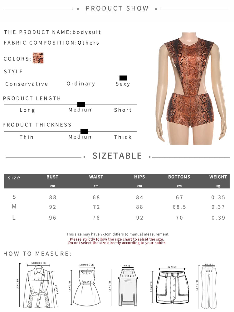 Weird Puss Sexy Patchwork Romper Women Snake Print Side Hollow Waistless Sleeveless Skinny Clubwear Midnight Stretch Playsuit