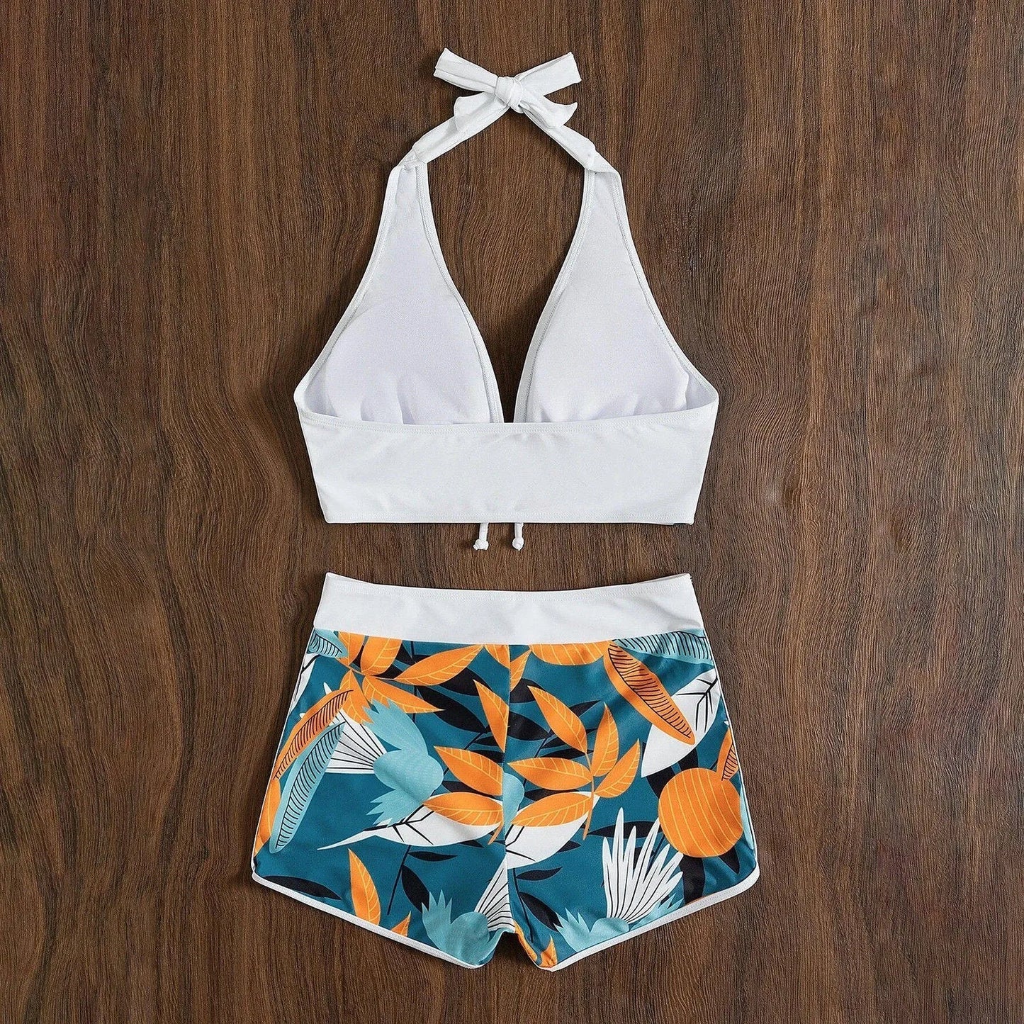 Shorts Bikinis Set  High Waist Swimsuit Women Swimwear  Plant Print Bathers Bathing Swim Suit Beachwear