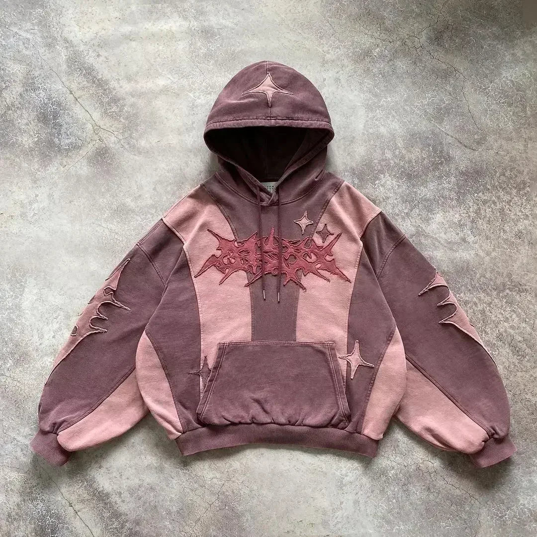 Retro Gothic Full Rhinestone Patch Letter Oversized Hoodie Women's Y2K New Harajuku Hip-Hop Casual Joker Sweatshirt Street Wear