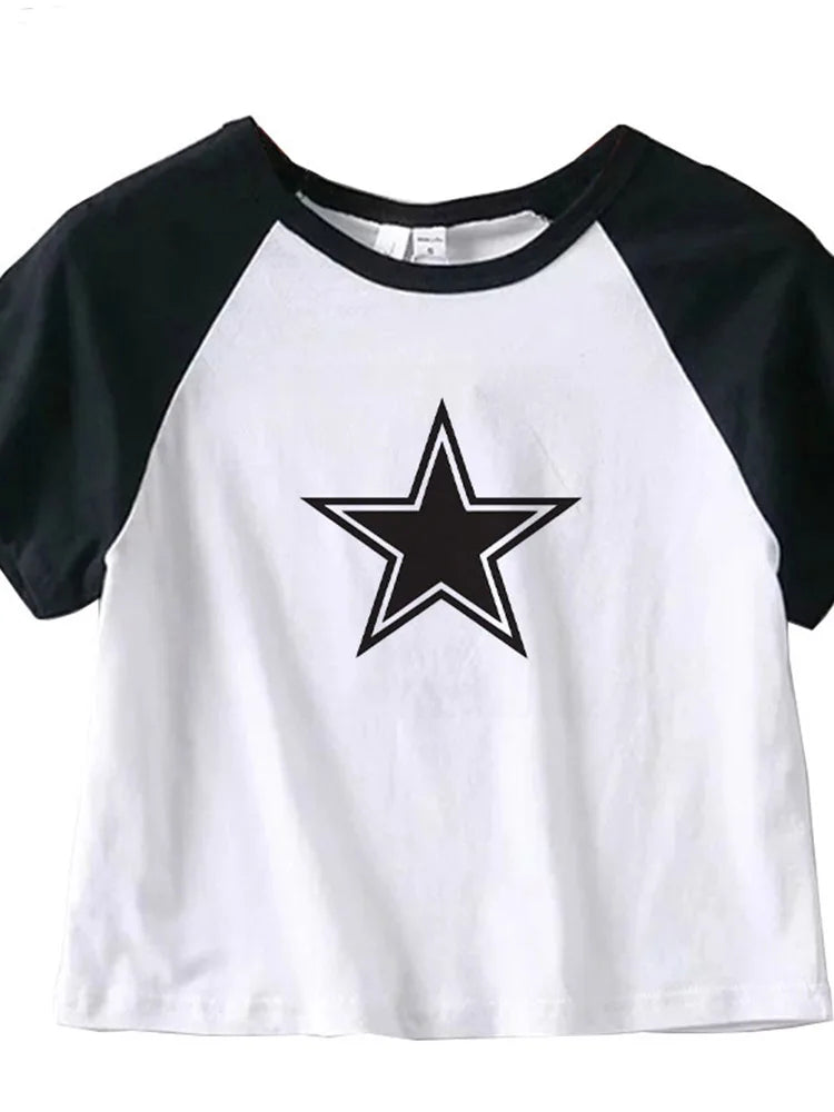 Y2K Clothes Star Tops, Tshirt Harajuku Retro Fashion Gothic Short Sleeve Crop Sexy Tops Aesthetics Tops Short Navel
