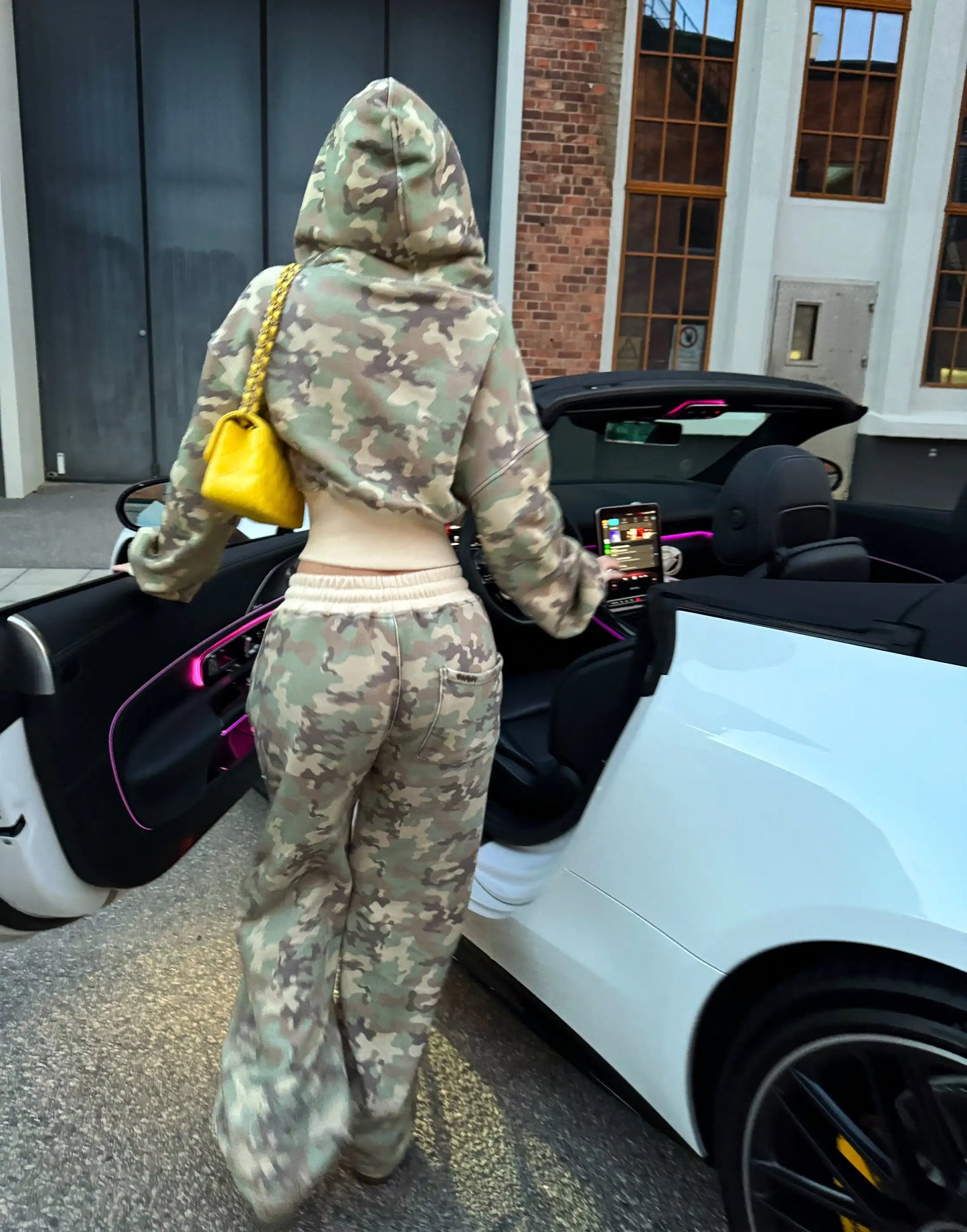 Zipper hoodie Camouflage sweatpants 2-piece set Y2K Women's clothing Goth Alphabet embroidered pullover Sweatshirt casual pants
