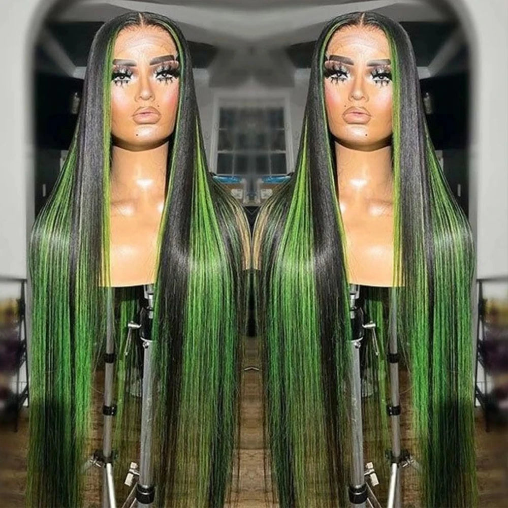 13x4 Ombre Black And Green Straight Lace Frontal Wigs Human Hair 13x6 1B/Green Lace Front Wig Human Hair Pre Plucked Wigs