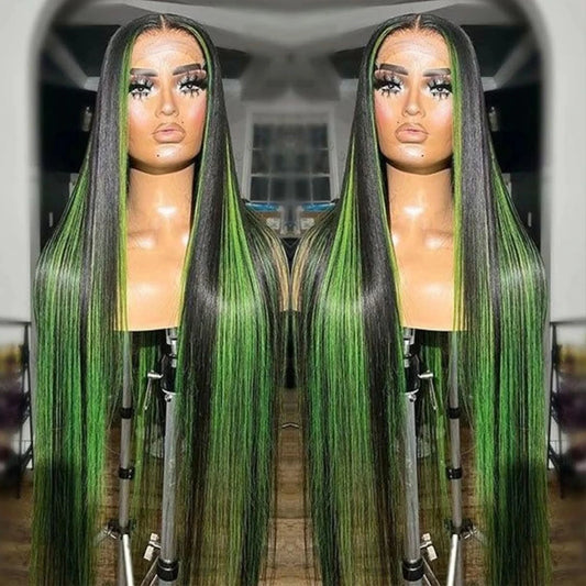 13x4 Ombre Black And Green Straight Lace Frontal Wigs Human Hair 13x6 1B/Green Lace Front Wig Human Hair Pre Plucked Wigs