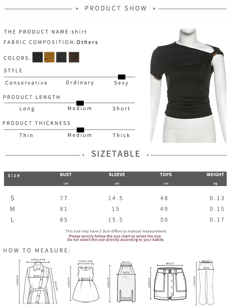 Off Shoulder Top Women Ruched Fashion Skew Collar Single Sleeve Daily Casual Solid Simple Streetwear