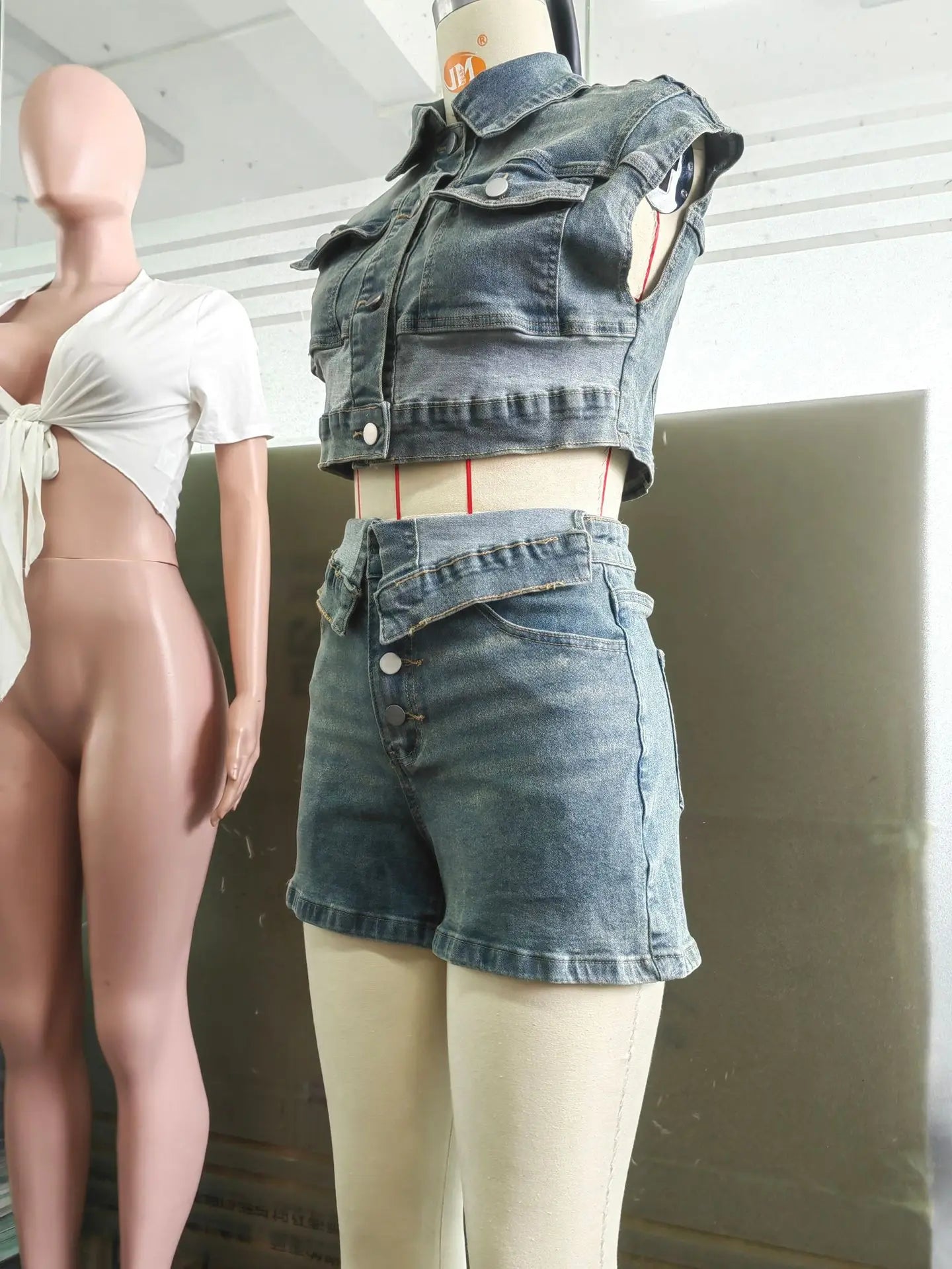 Weird Puss Patchwork Women 2 Piece Set Frock Tracksuit Single-Breasted Pocket Tank Tops+Lapel Short Matching Streetwear Outfits