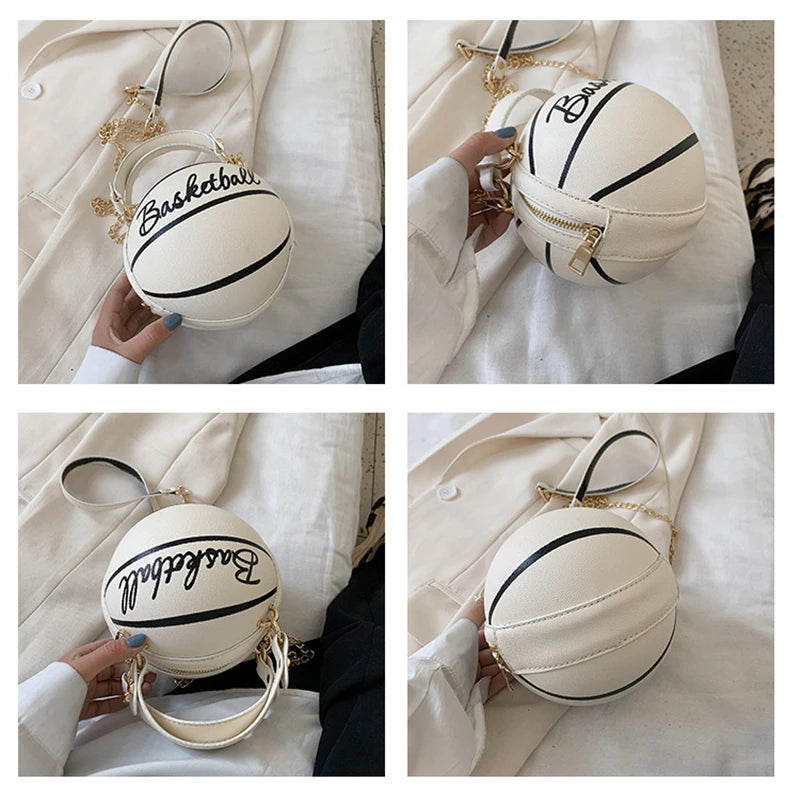 2024 Crossbody Bag New Network Red Personality Fun Pink Ins Versatile Chain Football Basketball Shoulder Bag Small Round Bag