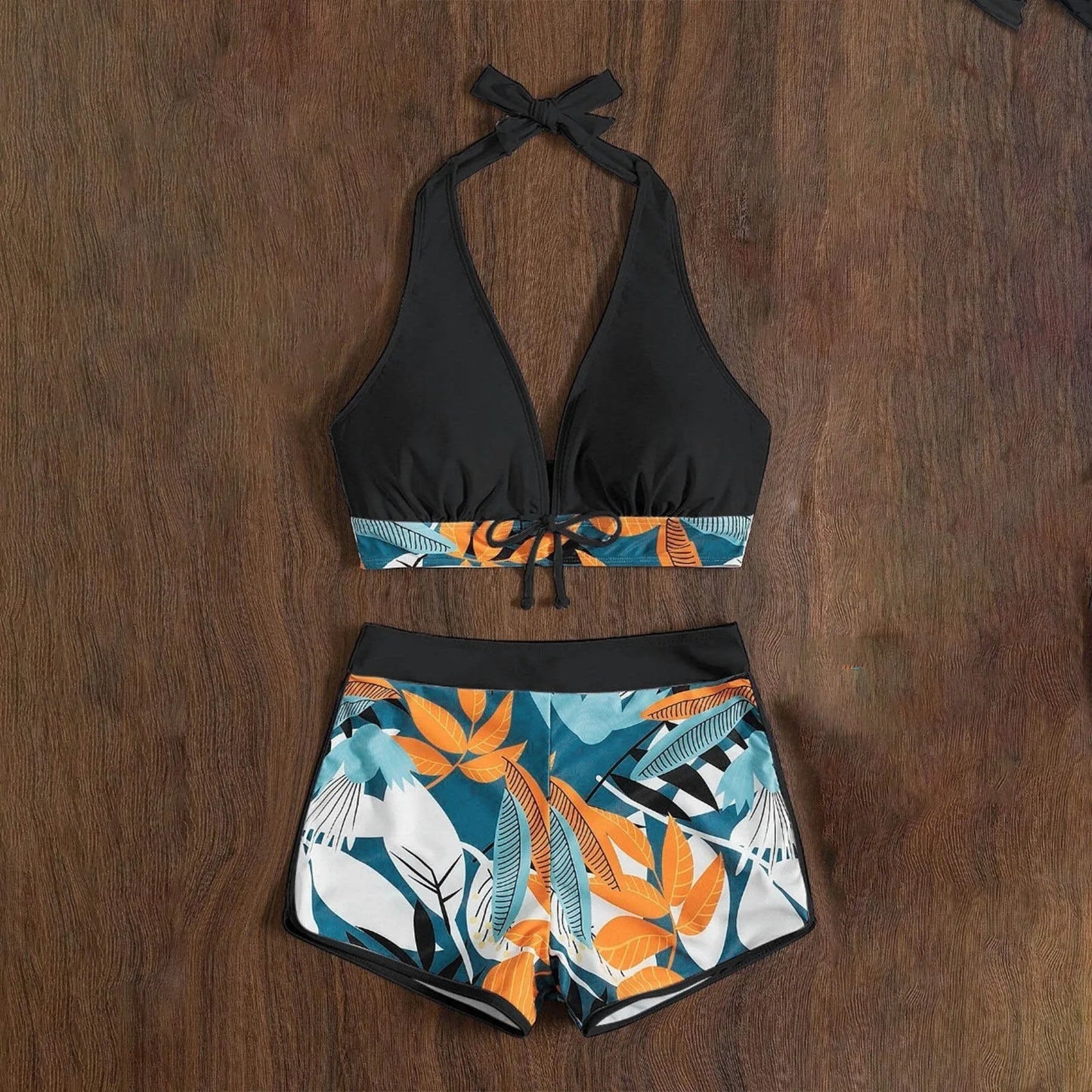 Shorts Bikinis Set  High Waist Swimsuit Women Swimwear  Plant Print Bathers Bathing Swim Suit Beachwear