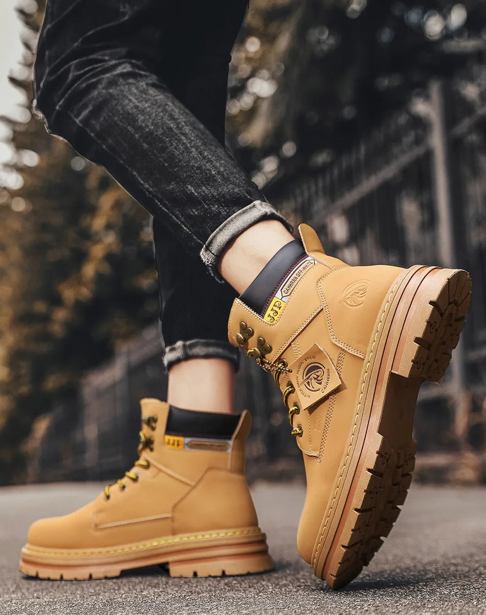 Lace-UP Leather Shoe's for Men Work Safety Mid-top