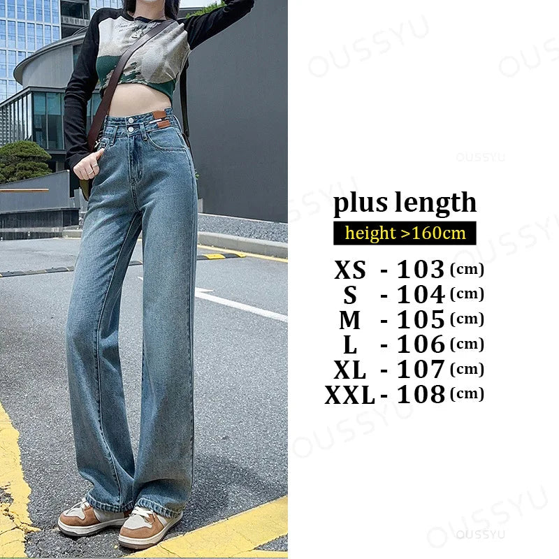 OUSSYU Woman Jeans High Waist Straight Wide Leg Cotton  Clothing Blue Streetwear Vintage Fashion Harajuku Women Trousers