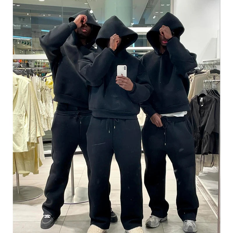 sweatsuit Casual Solid Couple's Hooded Sweatshirt Loose Sweatpants Jogging Sweatshirt Trousers Outfits Suits ﻿