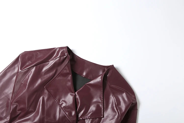 Weird Puss Faux Leather Crop Jacket Women Cross Neck Hipster Single Button Irregular Fall Trend Wild Basic Sexy Streetwear Coat