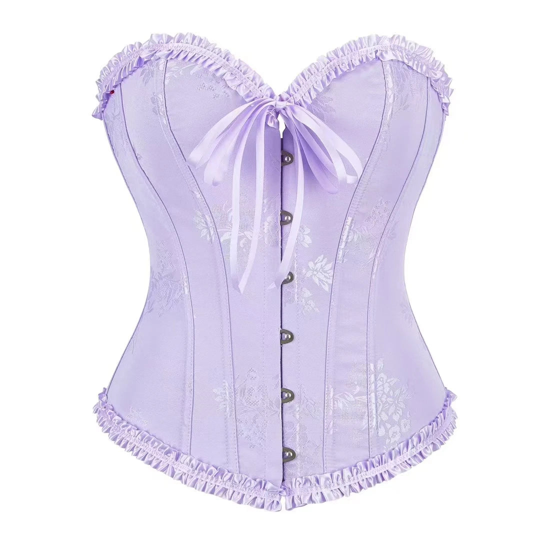 Women Floral Overbust Corset Waist Bustier Top Black White Red Blue Korset Shaper
