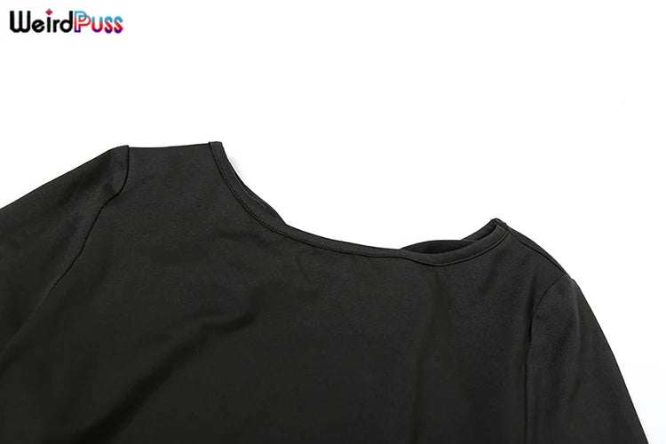 Y2K Backless Crop Tops Autumn Trend O-Neck Solid Long Sleeve Simple Causal Skinny Stretch Streetwear Basic Top