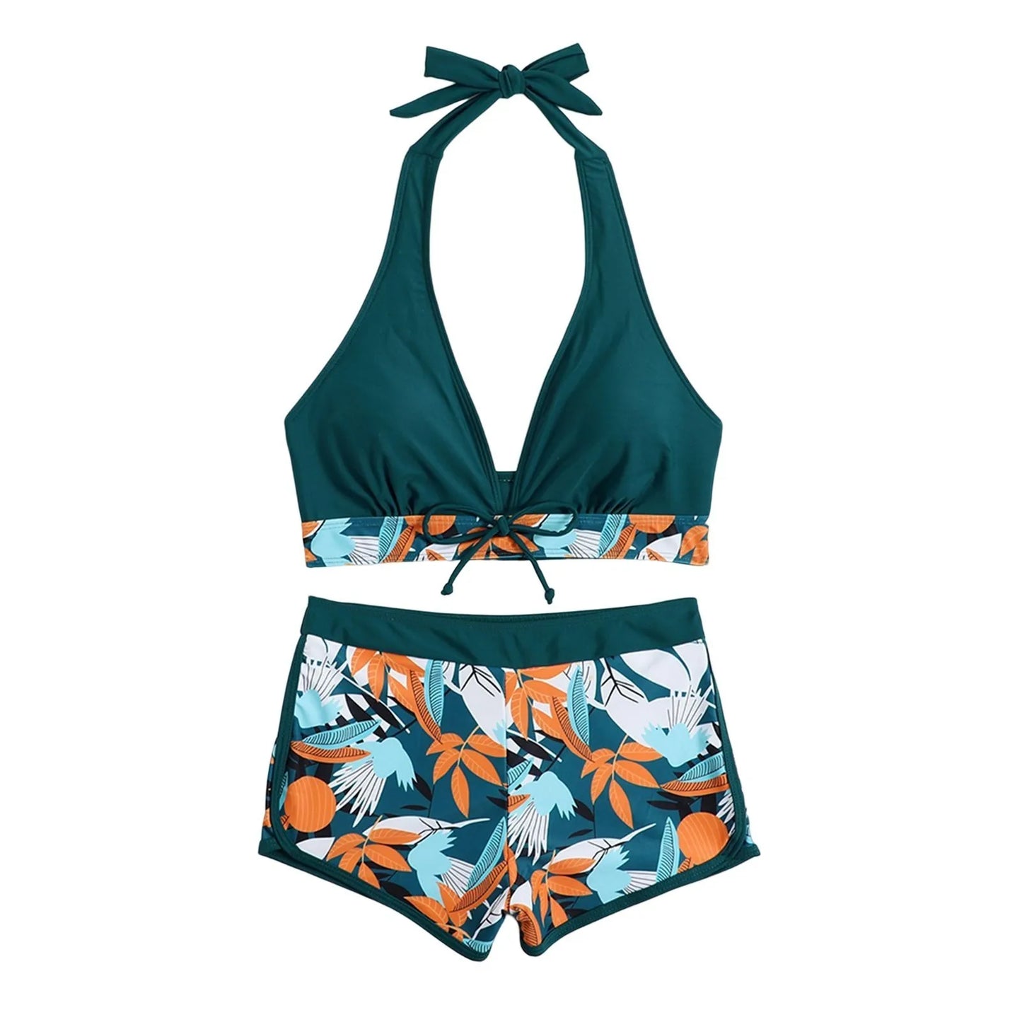 Shorts Bikinis Set  High Waist Swimsuit Women Swimwear  Plant Print Bathers Bathing Swim Suit Beachwear