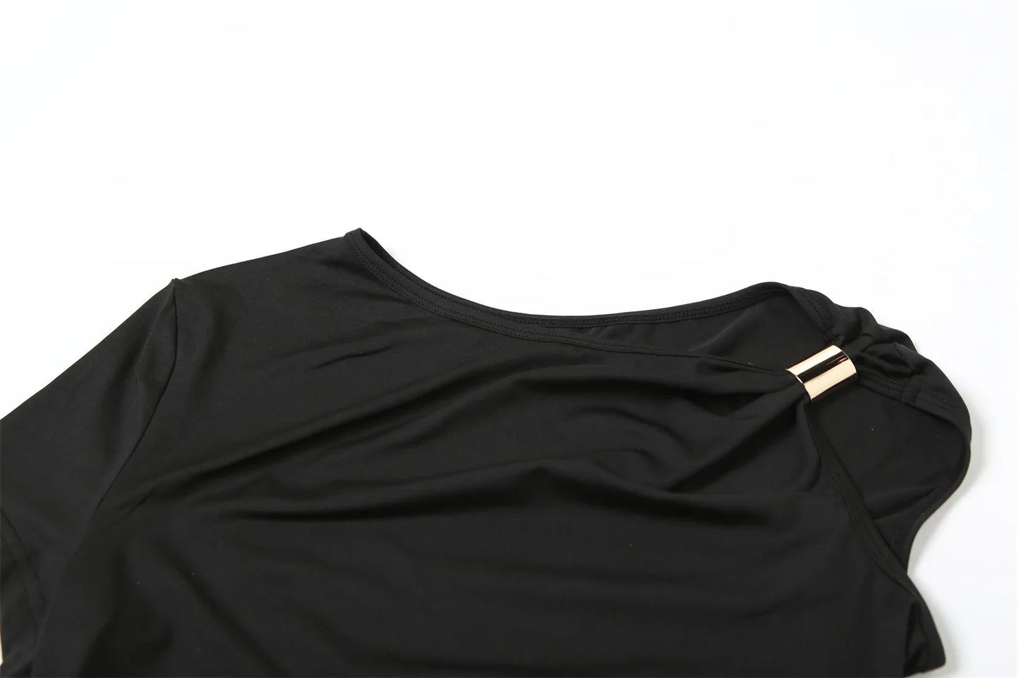 Off Shoulder Top Women Ruched Fashion Skew Collar Single Sleeve Daily Casual Solid Simple Streetwear