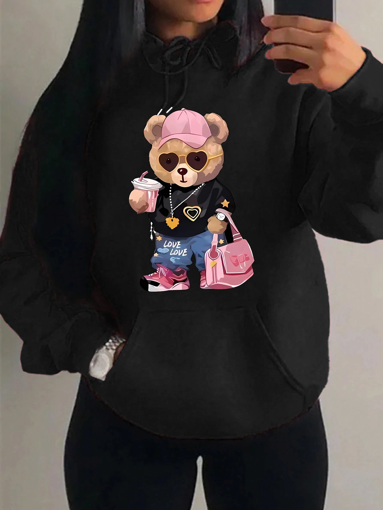 Cool Bear Sister Pattern Creative Design Women Clothes Creativity Fleece Hoodie Harajuku Pocket Pullovers Funny Autumn Hoody