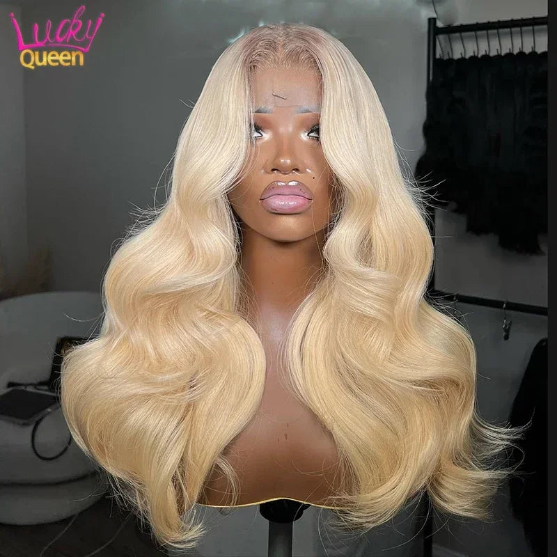 Rose Pink Highlight 613 Colorful Wig 13x6 Frontal Human Hair Body Wave Pre Plucked For Women Transparent Lace Wig 180 Density