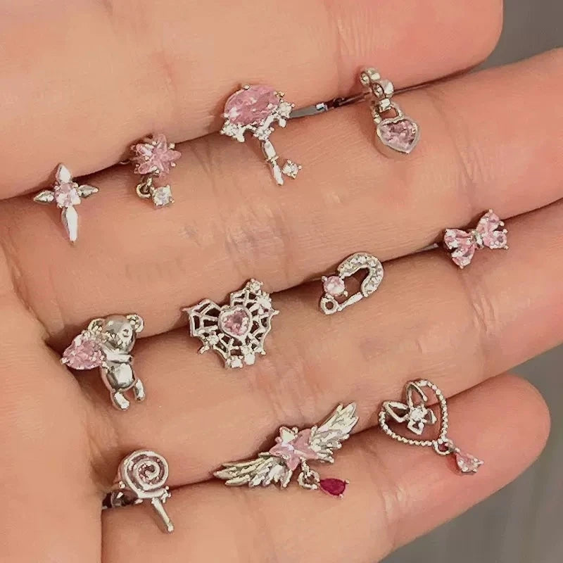 1PCS Cute Pink Zircon 316L Stainless Steel Ear Bone Nail New Fashion Y2K Punk Small Earring for Women Cochlea Jewelry Party Gift