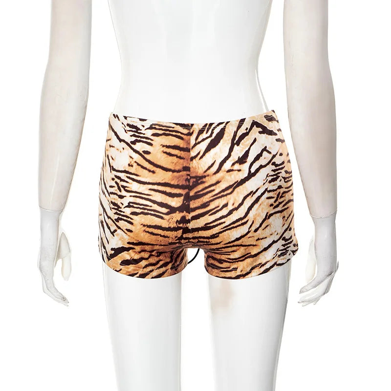 HLJ&GG Y2K Fashion Letter One Shoulder Crop Top Two Piece Sets Women Loose Tshirts And Tiger Shorts Outfits Summer Streetwear