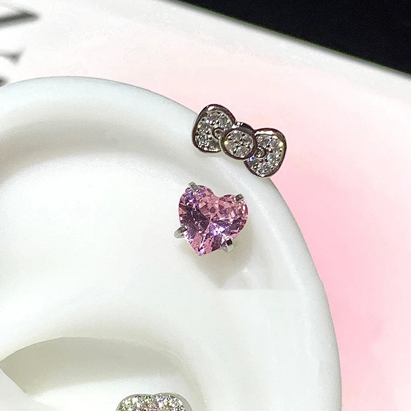 1PCS 1.2mm Bowknot Ring Stainless Steel Ear Bone Nail Shiny Screws Earrings Y2K Hottie Cochlea Piercing Body Jewelry