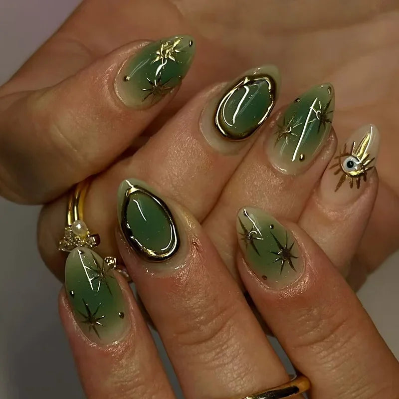 24pcs French Almond Press on Nails Leopard Print False Nails 3D Bow Wearable Stick-on Nails Fake Nail Uñas Накладные Ногти 네일팁