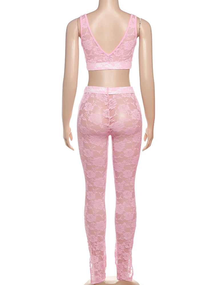 2 Piece Set, lace Coquette Wide Belt Tank Tops+Leggings