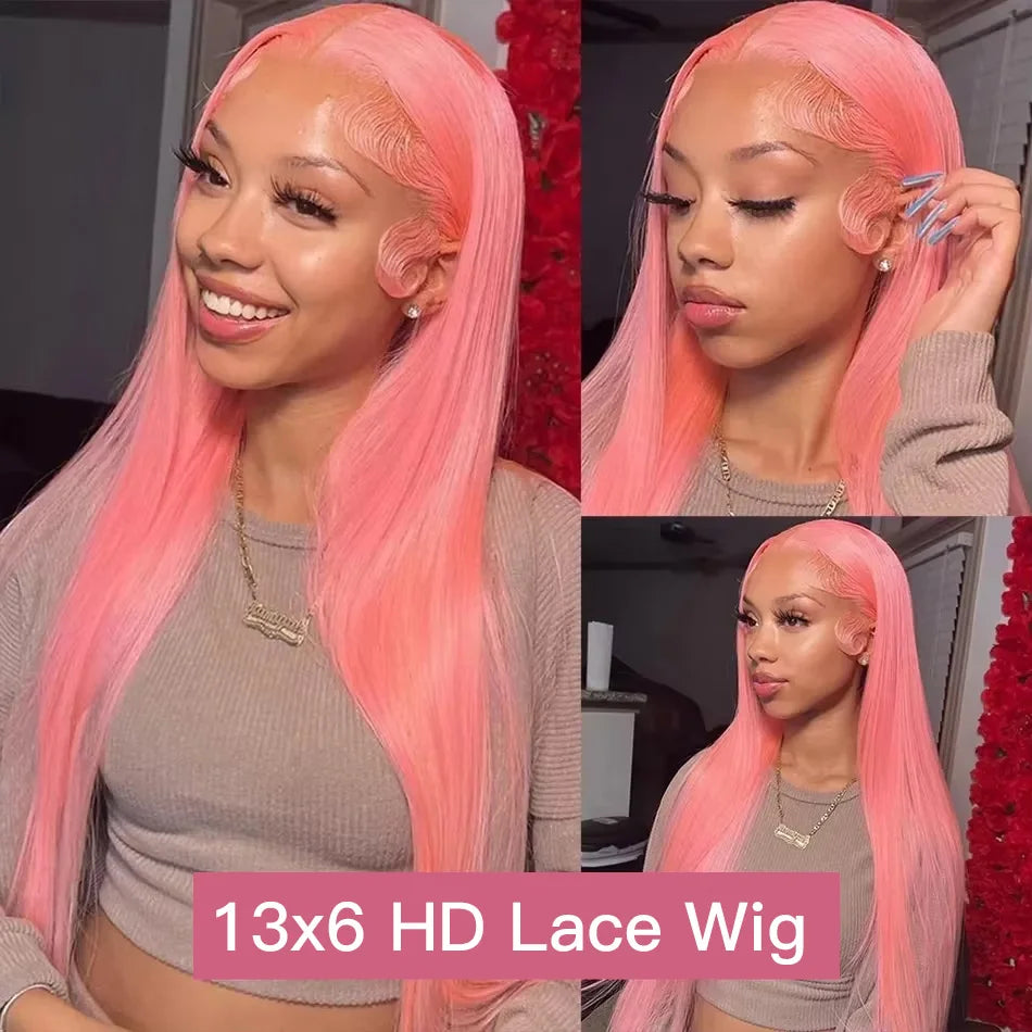 30 Inch Lace Front Wig Human Hair Pink Wig Straight Hd Lace Frontal Wig 13X6 Wig Humain Hair For Women Perruques Cheveux Humains