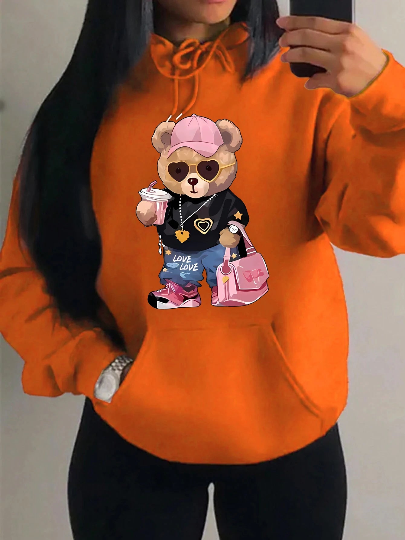 Cool Bear Sister Pattern Creative Design Women Clothes Creativity Fleece Hoodie Harajuku Pocket Pullovers Funny Autumn Hoody
