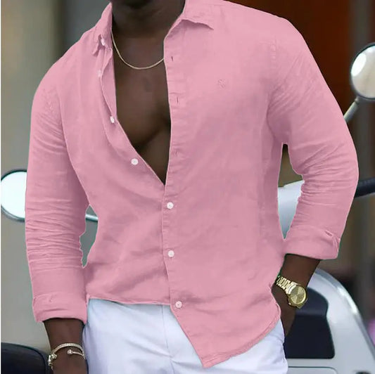 Shirt Couples Spring And Summer New Couples The Same Casual Long-sleeved Shirt Solid Color Button Style Casual Lapel Shirt Beach