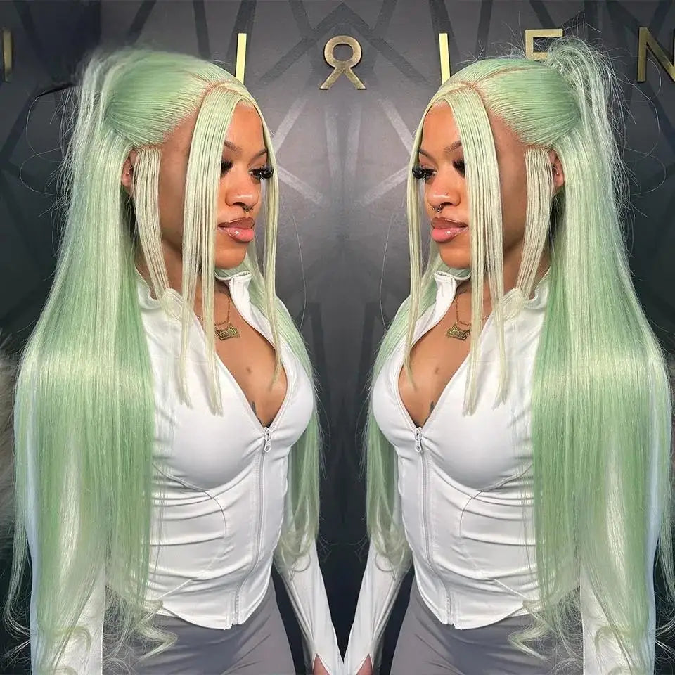Mint Green 13x4 HD Transparent Lace Front Wig Straight Lace Front Wigs Body Wave 613 Colored Lace Front Human Hair Wigs On Sale