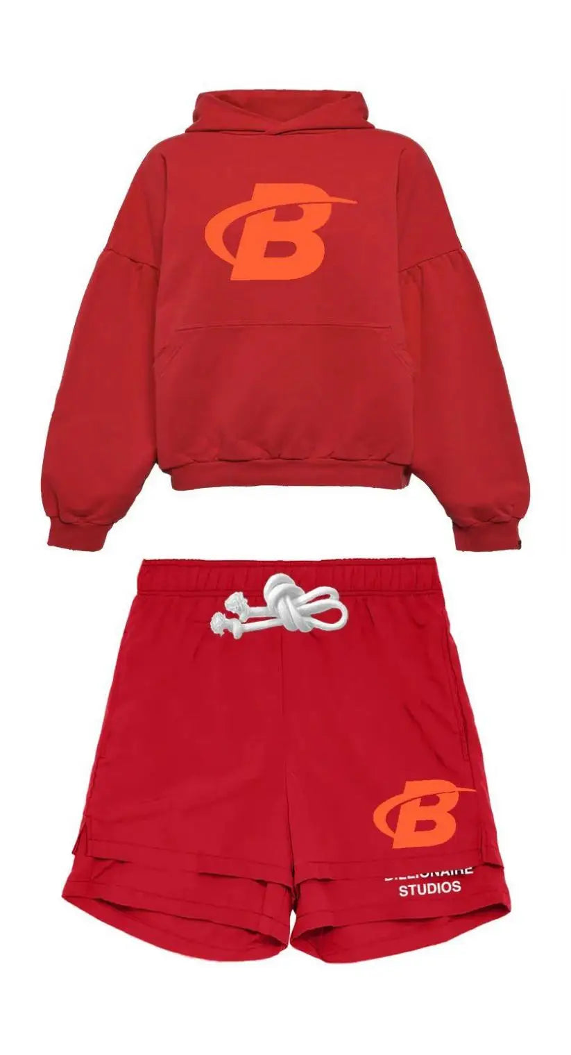 2024 Summer Letter B Print Trendy Tracksuit+sweatpants  Men Oversized Hoodies Sports Suit Loose Shorts Suit Clothes