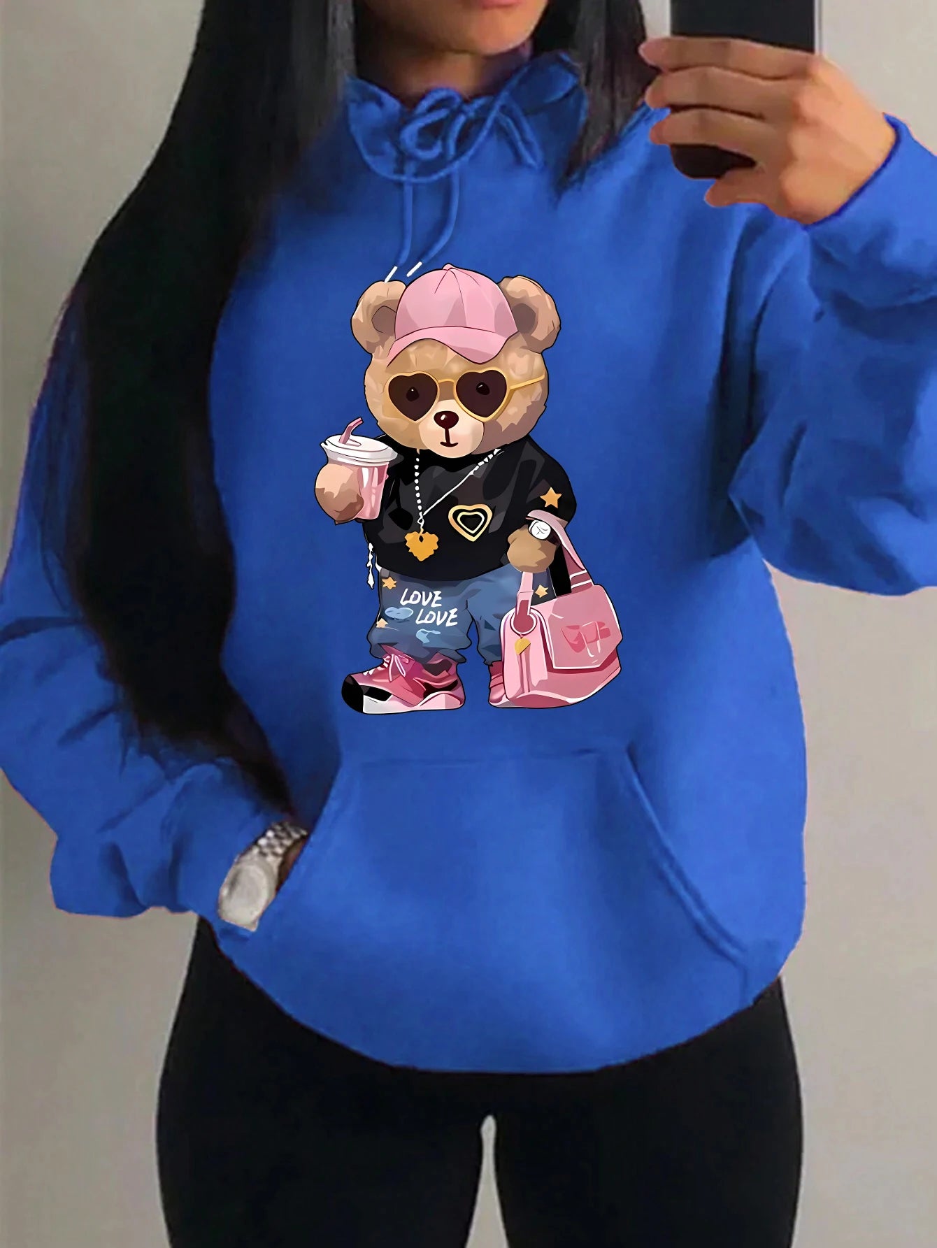 Cool Bear Sister Pattern Creative Design Women Clothes Creativity Fleece Hoodie Harajuku Pocket Pullovers Funny Autumn Hoody