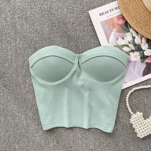 Strapless Western Style Skinny Tanks Camis for Women Summer Casual Solid Colours Female Corset Crop Tube Tops with Built In Bras