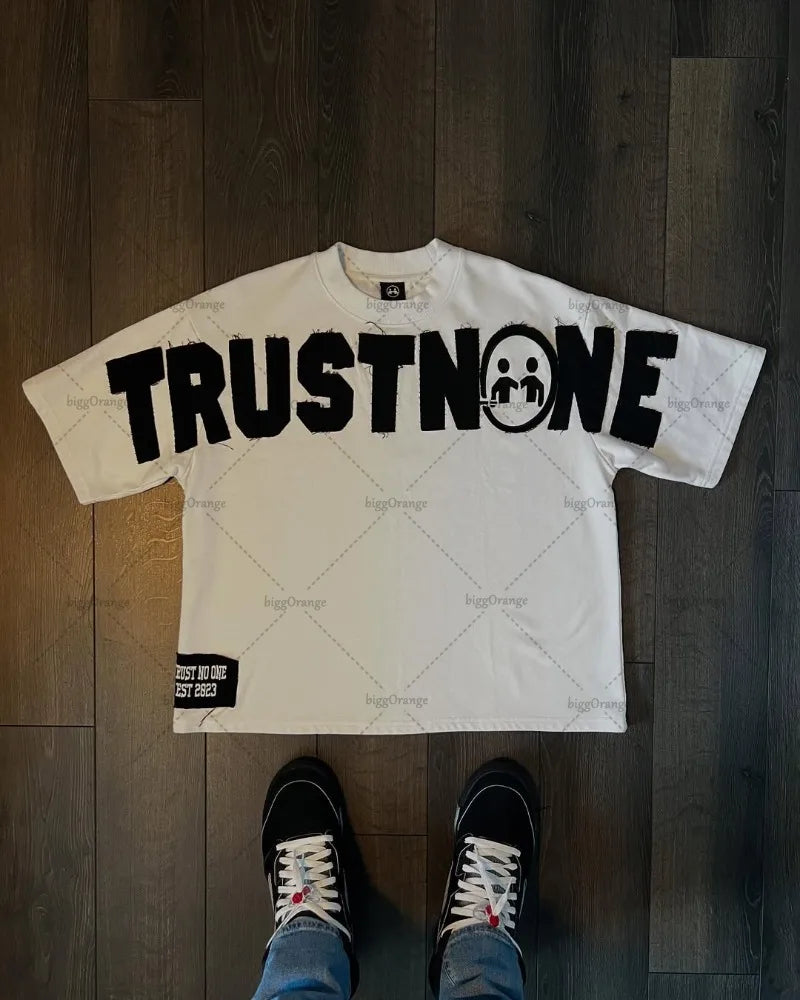 American Personalized Letter Pattern Pure Cotton Punk Casual T-shirt Men Street Hip-hop Retro Y2K Harajuku Fashion Loose Top