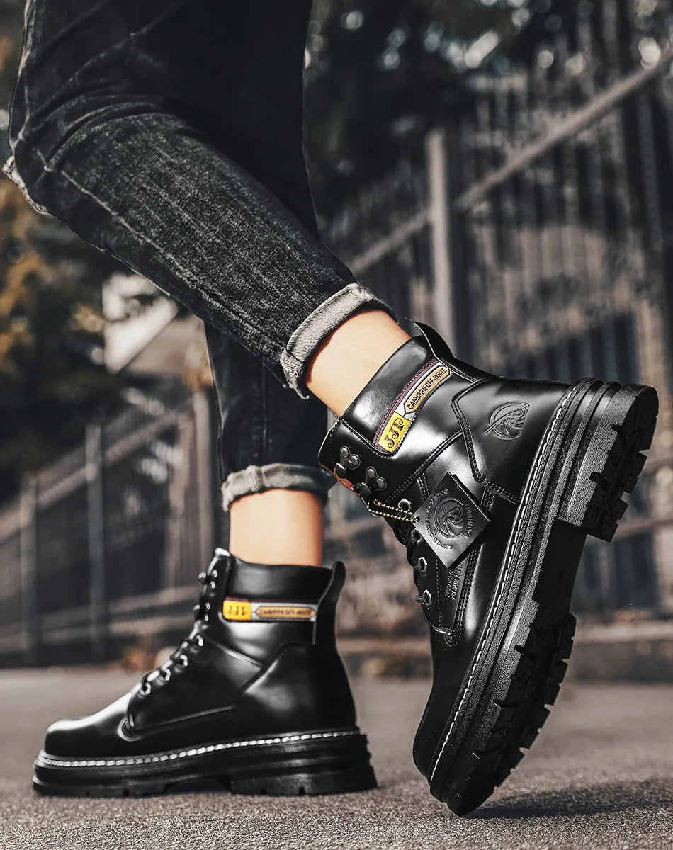 Lace-UP Leather Shoe's for Men Work Safety Mid-top