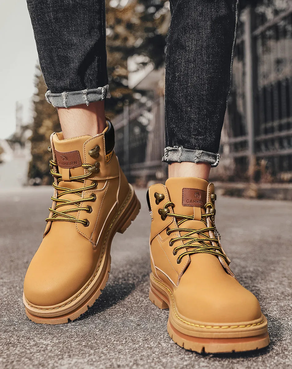 Lace-UP Leather Shoe's for Men Work Safety Mid-top