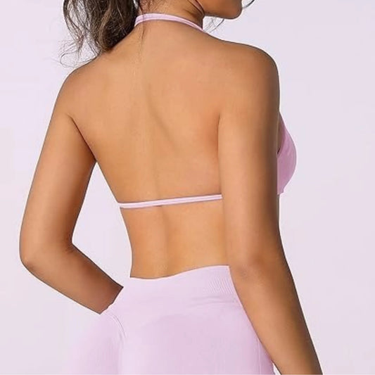 Strappy Bra Top Women High Support Thin Strap Halter Sport Seamless Bras Scrunch Workout Yoga Tank