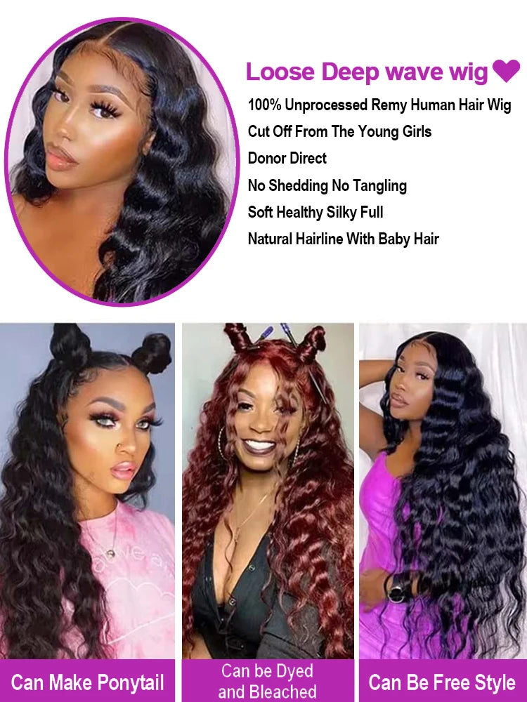 30 40Inch Human Hair 13x6 13x4 HD Lace Frontal Wig Brazilian Loose Deep Wave Curly Human Hair 360 Full Lace Front Wig Preplucked