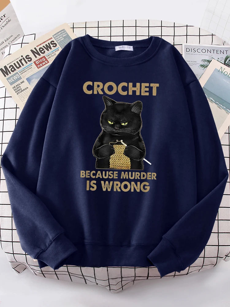 Crochet Because Murder Is Wrong Women's Hoody Fashion Fit Sweatshirt Casual Fleece Oversized Hoody Hip Hop All-match Tracksuit