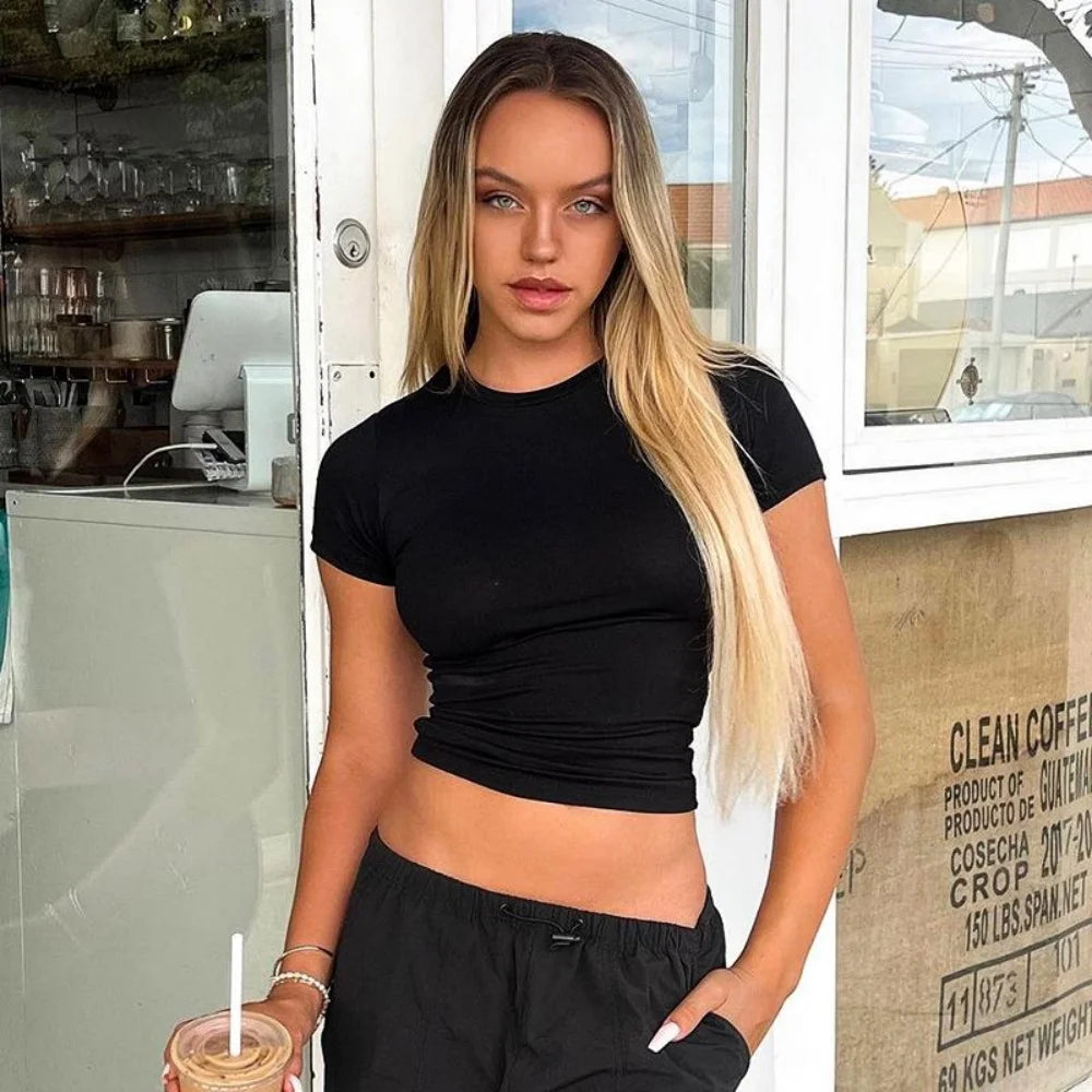Short White Solid Slim Fit High Street Tops