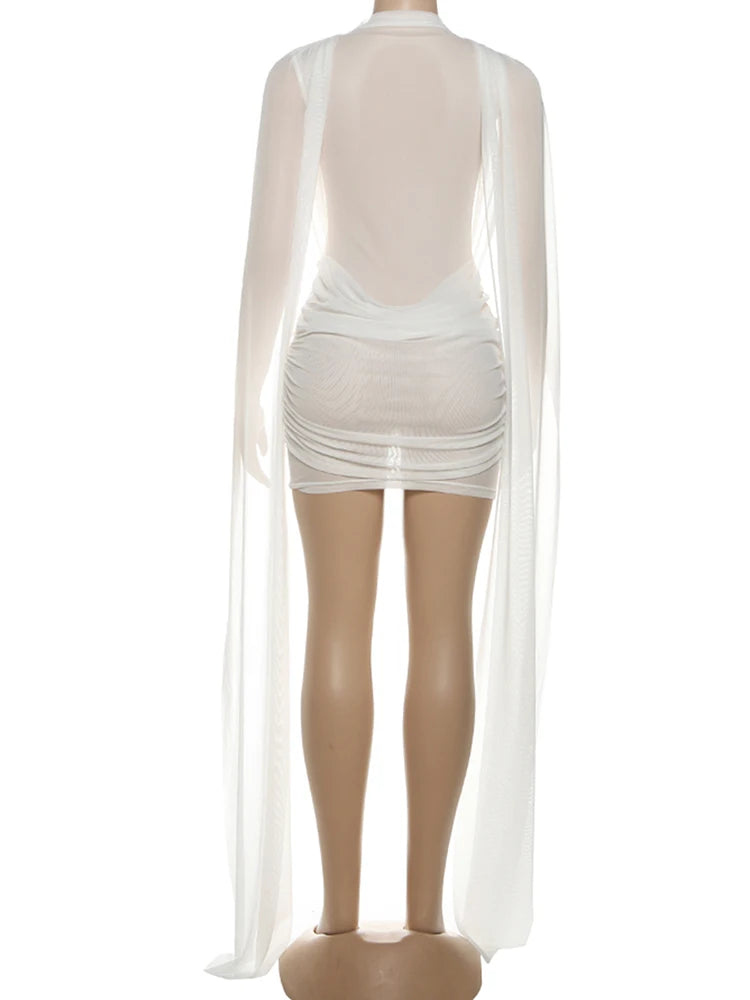 Weird Puss Coquette Sexy Patchwork Dress Women See Through Swing Neck Sleeveless Skinny Midnight Party Clubwear Mini Bodycon