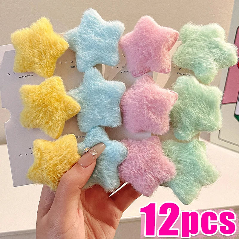 1/12pcs Plush Star Y2K Star Mini Star Hairpin Sweet Child Handmade Cute BB Pins Hairpin Headwear Hair Accessories Women Girls