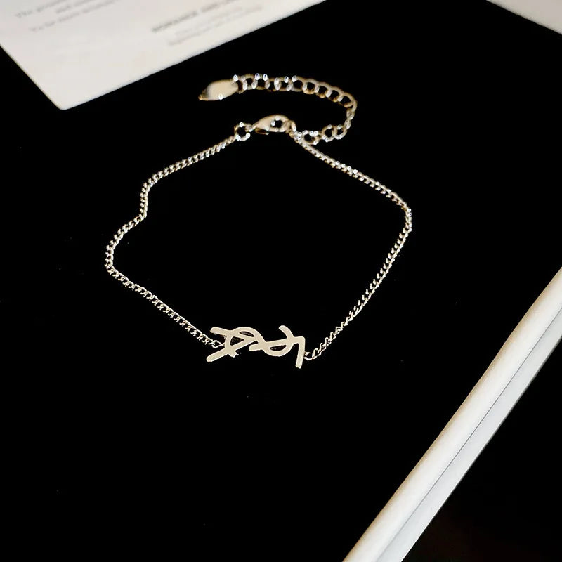 Silver Needle Metal Style Letter Earrings, French Minimalist And High-end Bracelet, Niche Fashion, Light Luxury Temperament